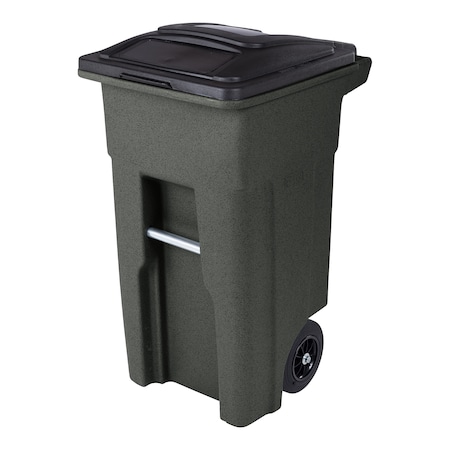 Toter 32 Gal. Greenstone Trash Can with Quiet Wheels and Attached Black Lid ANA32